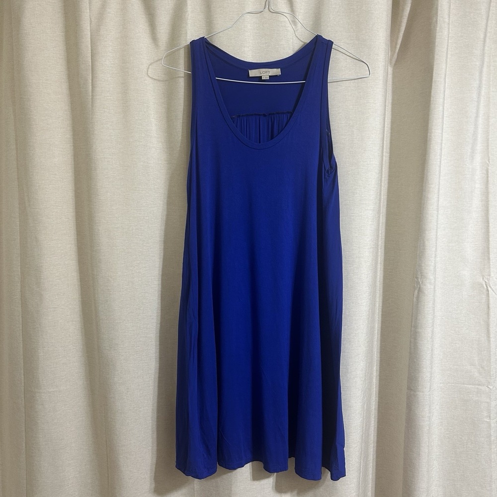 💙 Ann Taylor LOFT STUNNING ELECTRIC BLUE SWING TANK MINI DRESS 💙 Sz S - Picture 3 of 10